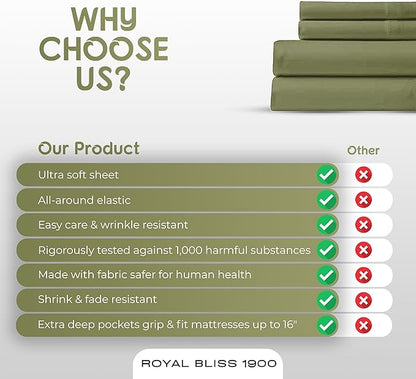 Top Split California King - 4 Pcs Set - Cal King Split Top Deep Pocket Sheet Set - Split Top California King Sheets Sets for Adjustable Bed - Double Brushed Microfiber (Sage)