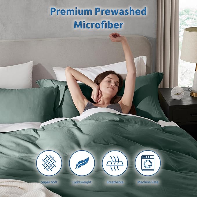 Nestl Forest Green Duvet Cover Queen Size - Soft Prewashed Queen Duvet Cover Set, 3 Piece, with Zipper Closure, 1 Duvet Cover 90x90 inches and 2 Pillow Shams