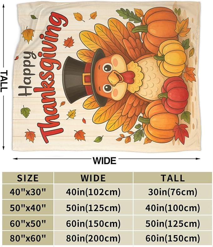 Thanksgiving Turkey Blanket Super Soft Warm Fluffy Fleece Flannel Throw Blanket Cozy Fuzzy Plush Stuff Bedding Blankets Gifts for Women Kids Boys Girls Adults 80"X60"