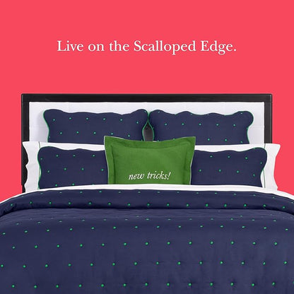kate spade new york Scalloped Edge Euro Sham, 26" x 26" Decorative Pillow Cover, Single 100% Cotton Cover, Machine Washable, Navy