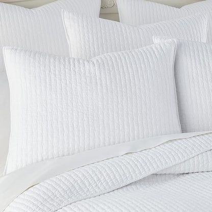 Levtex Home Cross Stitch Reversible Full Bedspread Set (100x104in) with 2 Pillow Shams (26x20in) - Stitch Texture - Bright White - Cotton Full Size Bedspread Set - Lightweight, Soft, Pre-Washed