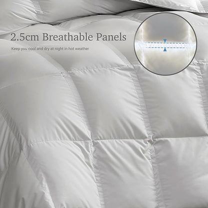 Hotel Grand White Goose Down Fiber Comforter Queen Size, Luxury Hotel Collection Comforter Duvet Insert Queen with Corner Loops, 2.5cm Breathable Panel for Summer and Hot Sleeper, 90'' x 90''