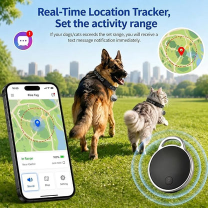 GPS Tracker for Dogs/Cats, Real-Time Tractive GPS Dog Tracker Device | Dog/Cat Tracker Pet Location Tracking with Collar, No Monthly Fee/No SIM Card, Works for iOS Find My, IP68 Waterproof