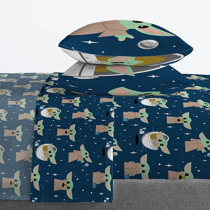 Jay Franco Star Wars The Mandalorian Hello Grogu 7 Piece Queen Size Bed Set - Includes Comforter & Sheet Set - Super Soft Kids Bedding Fade Resistant Microfiber (Official Star Wars Product)
