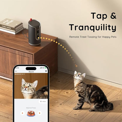 TKENPRO Pet Camera Treat Dispenser [1-Year Trial: Cloud + AI Features Included], 2K Dog & Cat Cam, Remote Treat Tossing, 360° Auto Tracking, 5G/2.4G WiFi Compatible, 2-Way Talk, Motion Alerts Indoor