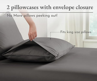 California Design Den 100% Organic Cotton King Size Pillow Case Pair, Set of 2, Soft & Crisp Percale Weave Cotton Pillowcases (Grey)