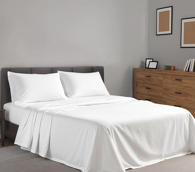 RUVANTI 100% Cotton Sheets – Full Size Percale Bedding, Cooling & Breathable, Durable with a Crisp, Soft & Comfortable Feel, 16" Deep Pocket, 4-Piece Set, Milky White