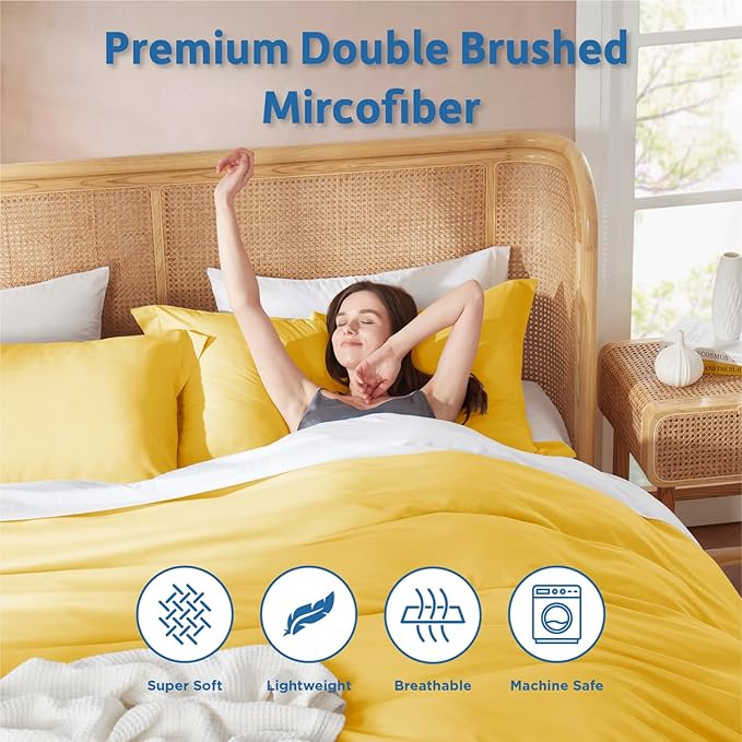 Nestl Twin Duvet Cover Set - Soft Double Brushed Yellow Duvet Cover Twin/Twin XL, 2 Piece, with Button Closure, 1 Duvet Cover 68x90 inches and 1 Pillow Sham