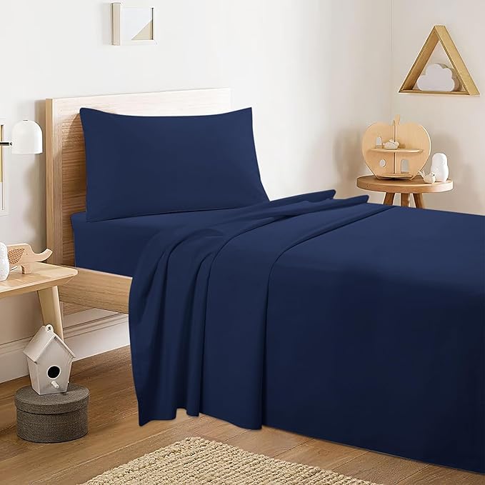 Carressa Linen 100% Egyptian Cotton Twin Sheets Set - 600 Thread Count Egyptian Cotton Luxury Twin Sheets (3 PC, Indigo Navy) 16" Deep Pocket, Soft, Cooling, Sateen Weave College Dorm Room Bedding