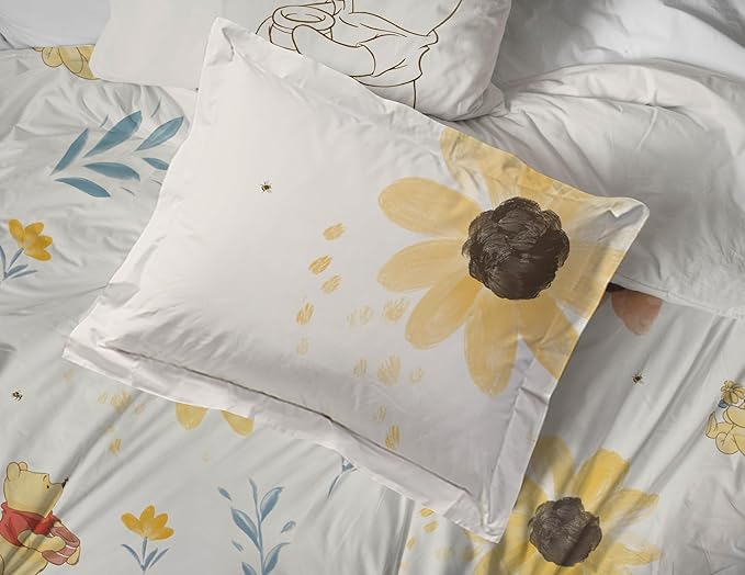 Jay Franco Disney Winnie The Pooh Queen Comforter Set - 7 Piece Bedding Includes Sheet Set & Pillow Covers - Super Soft Cozy Floral Bedding