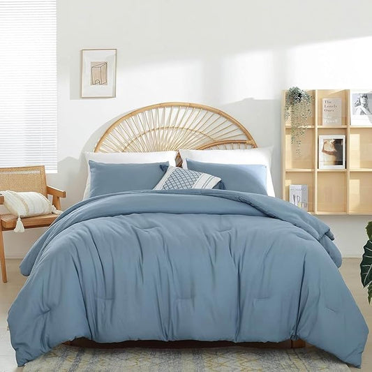 Weigelia Boho Dusty Blue 3PCS Microfiber Bed Comforter Set for All Seasons - Soft, Lightweight Comforter and Pillowcases
