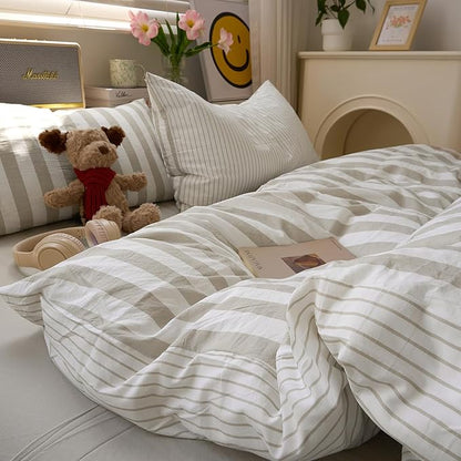 Tan Striped King Size Comforter Set Fluffy Down Alternative Bedding Set Light Brown Boho Cozy Cute Bedding Comforter Sets Soft All Season Farmhouse Breathable Bed Comforter with 2 Pillowcases
