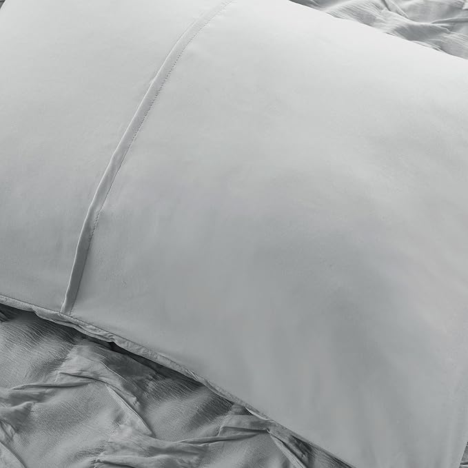 Comfort Spaces Comforter for King Size Bed, Ogee Ruched with Crinkle Texture, Breathable Comforter Set King, All Season Lightweight Bedding Set, Shams, Décor Pilow, King/Cal King Gray 4 Piece