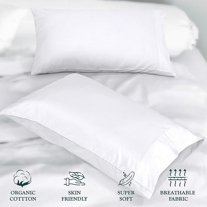 Royale Linens White Cotton Pillow Cases Standard Size Set of 12 - Bed Pillow Covers - 100% Cotton Pillowcases - Soft & Cooling- Envelope Closure - Hotel Quality Bulk Pillowcases 20" x 26"