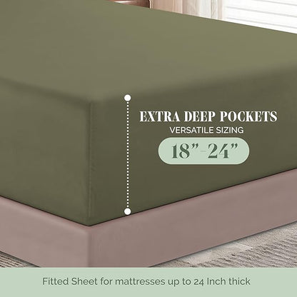 Elegant Comfort Luxurious 1500 Premium Hotel Quality Microfiber 4-Piece Sheet Set, 18-24 Inches Deep - Extra Deep Pocket Sheets - Ultra Soft 4PC Deep Pocket Sheets, Twin/Twin XL, Sage/Green