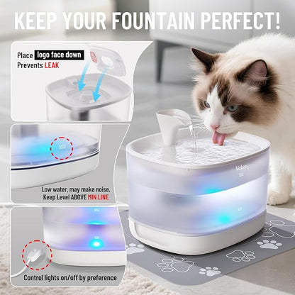 Veken 85oz/2.5L Cat Water Fountain with Detachable Tank for Cat, Dog, White | Easy to Clean & Assemble, Pet Drinking Dispenser with Quiet Operation & LED Light, Small Pets
