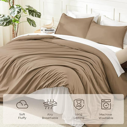 Litanika Comforters Taupe Oversized Queen Size, 3 Pieces Lightweight Solid Bedding Set & Collections, All Season Fluffy Bed Set (98x98In Comforter & 2 Pillowcases)