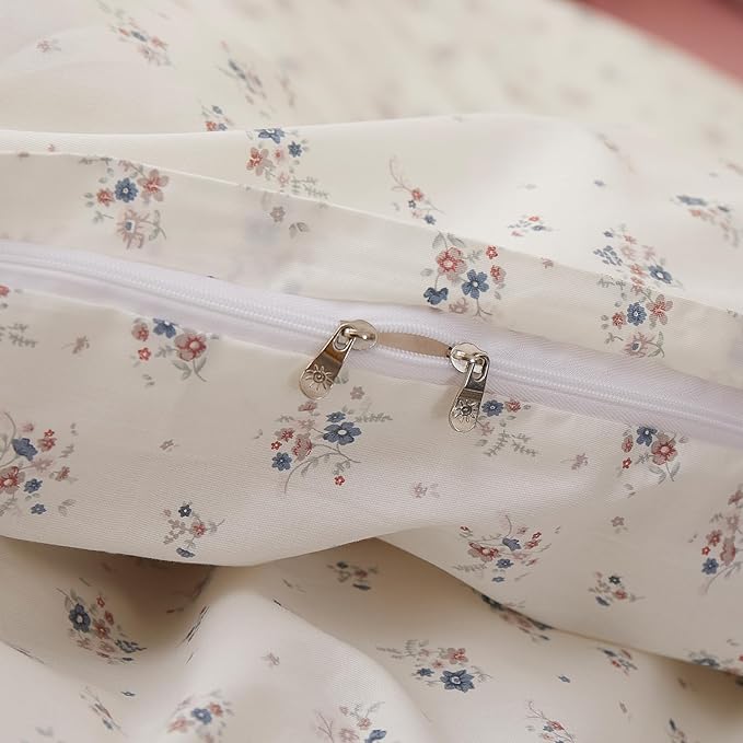 VM VOUGEMARKET Girls Duvet Cover Queen Ditsy Floral Bedding Set Cotton Cottagecore Duvet Cover and 2 Pillowcase with Bow-tie Girls Cute Comforter Cover with Zipper Closure