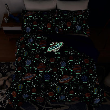 Glow in The Dark Kids Comforter Set Full Size for Boys Teen, Space Bedding Set 1 Comforter, 1 Decor Pillow, 2 Pillow Shams