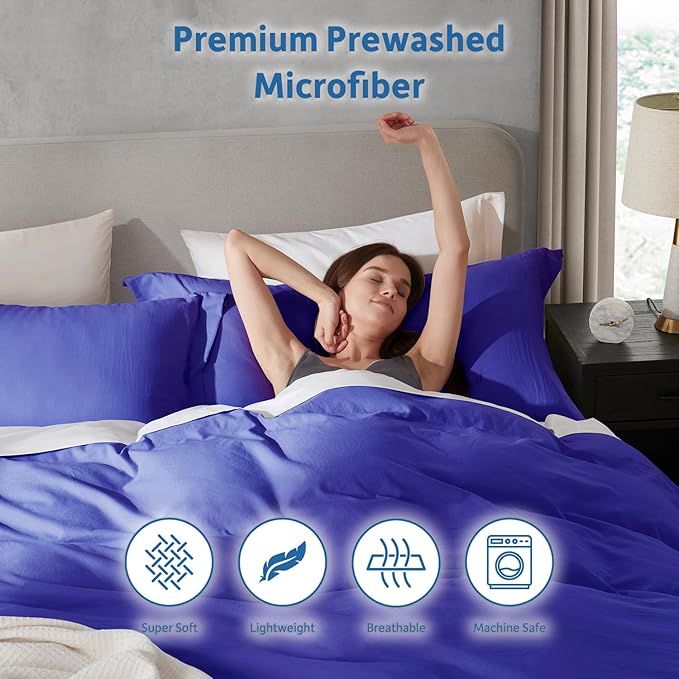 Nestl Royal Blue Duvet Cover Queen Size - Soft Prewashed Queen Duvet Cover Set, 3 Piece, with Zipper Closure, 1 Duvet Cover 90x90 inches and 2 Pillow Shams