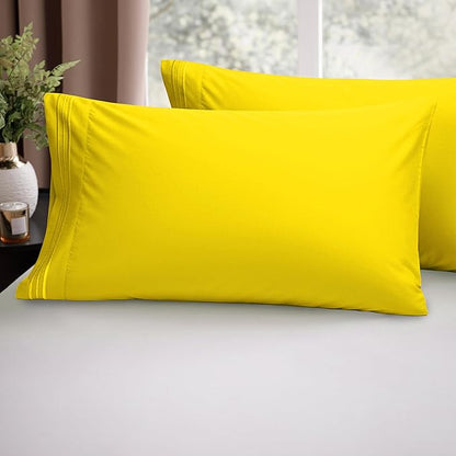 Elegant Comfort Luxury Ultra-Soft 2-Piece Pillowcase Set - 1500 Premium Hotel Quality Microfiber Double Brushed - Wrinkle Resistant, Standard/Queen, Yellow