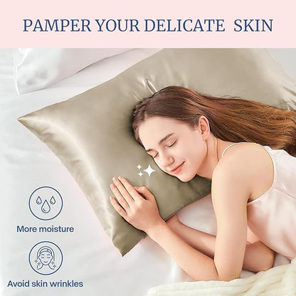 BEDELITE Satin Pillowcase for Hair and Skin, Super Soft and Cooling Similar to Silk Pillow Cases 2 Pack with Envelope Closure, Gift for Women Men(20"x30" Queen Size, Taupe)