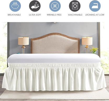 FreshCulture King Bed Skirt, Dust Ruffle for King Size Bed, Easy Fit with 15-Inch Tailored Drop, Elastic Wrap Around Bed Skirt King Size, Hotel Quality Bed Skirts for Adjustable Bed (Ivory)