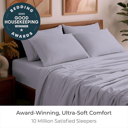 Mellanni King Sheet Set - 6-Piece Iconic Collection Bedding, (Including 4 Pillowcases), 16-Inch Deep Pocket, Easy Care, Extra Soft, Cooling Sheets, Brushed Microfiber - Lavender