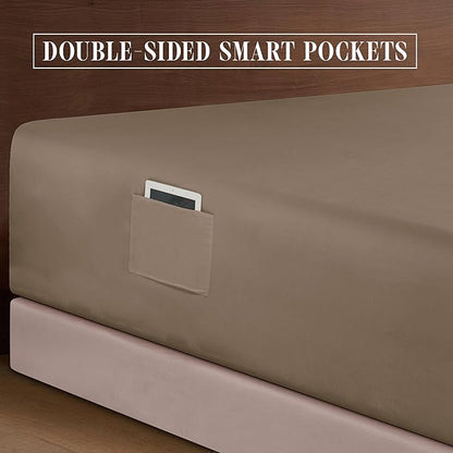 Elegant Comfort Luxurious 1500 Premium Hotel Quality Microfiber 4-Piece Sheet Set, 18-24 Inches Deep - Extra Deep Pocket Sheets - Ultra Soft 4PC Deep Pocket Sheets, Twin/Twin XL, Taupe