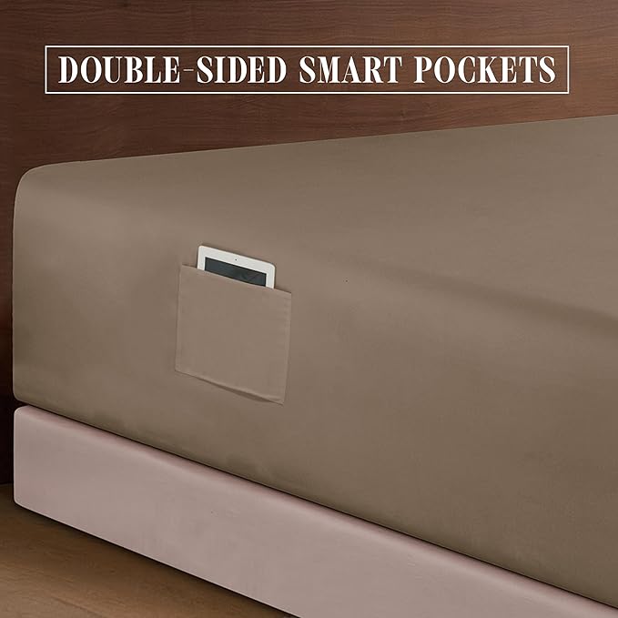 Elegant Comfort Luxurious 1500 Premium Hotel Quality Microfiber 4-Piece Sheet Set, 18-24 Inches Deep - Extra Deep Pocket Sheets - Ultra Soft 4PC Deep Pocket Sheets, Full, Taupe