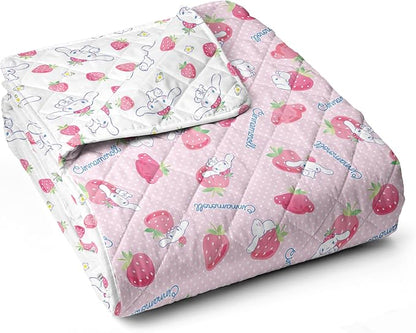 Northwest Sanrio Cinnamoroll Reversible Quilted Throw, Kawaii Strawberry Polkadot Pattern, Comfy Throw for Anime Fans, Game Room, Chair or Couch, 60 x 80 Inches