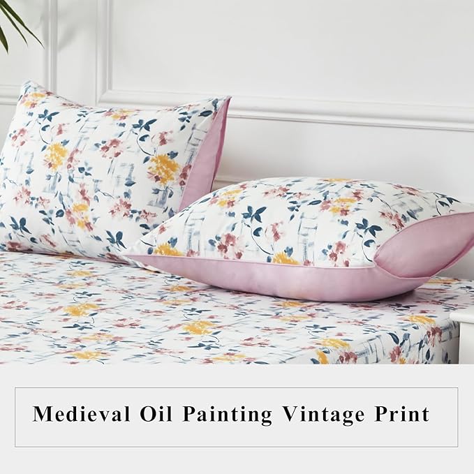 WINLIFE 100% Cotton Pillow Cases Set of 2 Aesthetic Shabby Floral Chic Printed Pillowcase Envelope Closure Pillow Cover, Soft & Breathable (Standard, 20'' x 26'')