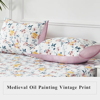 WINLIFE 100% Cotton Pillow Cases Set of 2 Aesthetic Shabby Floral Chic Printed Pillowcase Envelope Closure Pillow Cover, Soft & Breathable (Standard, 20'' x 26'')