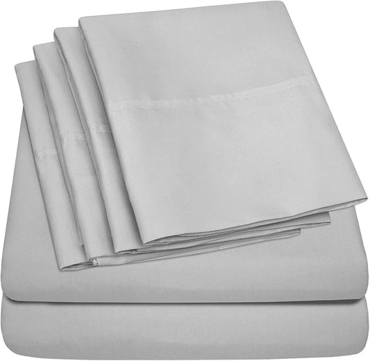 Queen Sheets Silver - 6 Piece 1500 Supreme Collection Fine Brushed Microfiber Deep Pocket Queen Sheet Set Bedding - 2 Extra Pillow Cases, Great Value, Queen, Silver