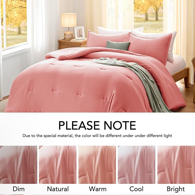 Twin Comforter Set Peach Pink,2PCS Soft Lightweight Breathable Bedding Comforter for All Season, Twin Size(68''×90'' Comforter & 1 Pillowcase)