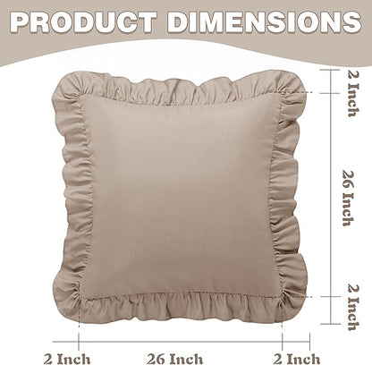 KKJIAF Ruffle Pillow Cases 26x26 Inches, Khaki Square Ruffled Pillow Covers Set of 2, Microfiber Wrinkle Resistant Pillow Shams with Envelope Closure for Sofa Bed Living Room