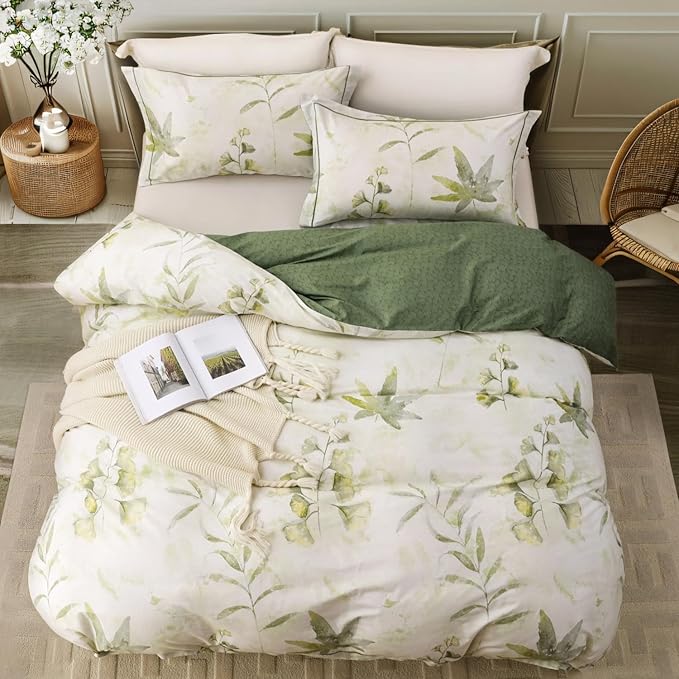 OAITE Duvet Cover Set King Size Floral Pattern 500 Thread Count Ultra Soft 100% Cotton Duvet Cover Sets 3-PC, Breathable Duvet Cover with Zipper Closure & Corner Ties