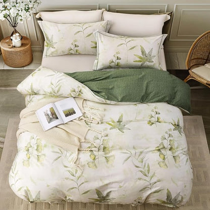 OAITE Duvet Cover Set Twin Size Floral Pattern 500 Thread Count Ultra Soft 100% Cotton Duvet Cover Sets 3-PC, Breathable Duvet Cover with Zipper Closure & Corner Ties