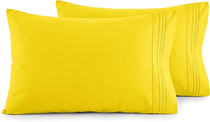 Elegant Comfort Luxury Ultra-Soft 2-Piece Pillowcase Set - 1500 Premium Hotel Quality Microfiber Double Brushed - Wrinkle Resistant, King Size, Yellow