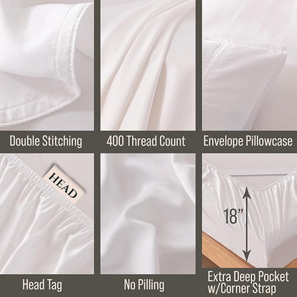 Bella Coterie 6 Piece Luxury Bamboo Viscose King Size Sheet Set | 100% Organically Grown | Cooling for Hot Sleepers | 18" Deep Pocket | Soft & Hypoallergenic | 4 Pillowcases [White]