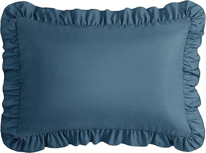 KKJIAF Ruffle Body Pillow Cases Set of 1, Ruffled Pillow Covers with Envelope Closure, Wrinkle Resistant Ruffled Long Pillow Shams 20" x 54", Dark Blue