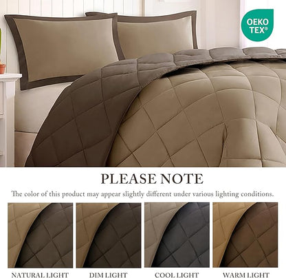 Madison Park Essentials Comfort Classics Larksppur Reversible Down Alternative 3M Scotchgard Comforter Mini Set, Twin/ Twin X-Long, Brown/ Sand