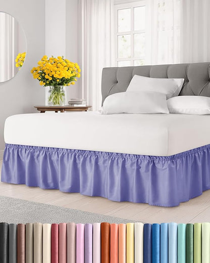 Wrap Around Dust Ruffle Bed Skirt - Lavender - for Queen Size Beds with 12 Inch Drop - Elastic Strap - Adjustable Pleated Bedskirt with Brushed Fabric and Wrinkle Free - for Women, Men, Kids & Teens