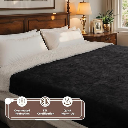 Electric Heated Blanket Twin Size 62" x 84", Dual-Sided Flannel Sherpa, LCD Display 10 Heat Levels 1-12H Auto-Off, ETL Certified Machine Washable for Bed & Couch, Iron Gray