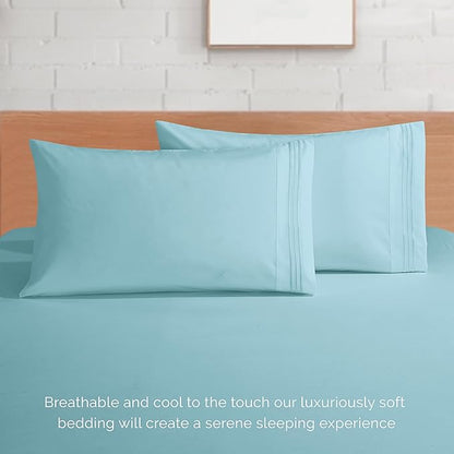 Elegant Comfort Luxurious 1500 Premium Hotel Quality Microfiber 4-Piece Sheet Set, 18-24 Inches Deep - Extra Deep Pocket Sheets - Ultra Soft 4PC Deep Pocket Sheets, California King, Aqua Blue