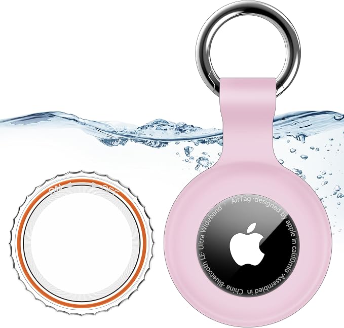 1|2|4Pack for Apple AirTag Holder with Keychain for Air Tag 2nd/1st Gen | Waterproof Air Tag Cover GPS Tracker Anti-Scratch Silicone Air-Tag Case for Pets,Kids,Bags,Luggages-Pink