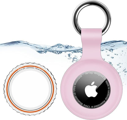 1|2|4Pack for Apple AirTag Holder with Keychain for Air Tag 2nd/1st Gen | Waterproof Air Tag Cover GPS Tracker Anti-Scratch Silicone Air-Tag Case for Pets,Kids,Bags,Luggages-Pink