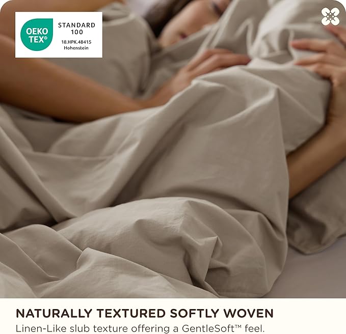 Bedsure Cotton Duvet Cover King - Luxury Slub Weave 100% Cotton Duvet Cover Set, PureWoven Bedding Set with a Linen Like Textured, Easy Change, Tannish Linen Grey, 104" x 90"