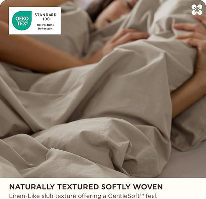 Bedsure Cotton Duvet Cover King - Luxury Slub Weave 100% Cotton Duvet Cover Set, PureWoven Bedding Set with a Linen Like Textured, Easy Change, Tannish Linen Grey, 104" x 90"