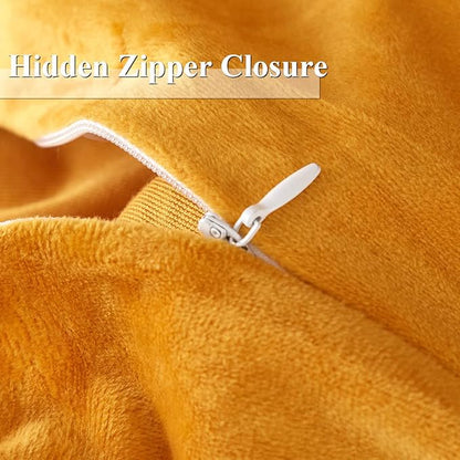 Ivellow Velvet Flannel Duvet Cover King Size Gold Comforter Cover Set Ultra Soft Breathable Cozy Velour Solid Luxury Bedding Set Zipper Closure Corner Ties